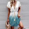Printed Lace V-Neck Wrap Dress