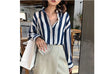 Spring Summer Loose POLO Collar Striped Printed Chiffon Shirt Women Clothing Y2K Casual Blouses Elegant Fashion Female Clothes
