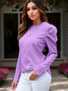 Elegant Long Sleeve Ruched Blouse - Women's Solid Crew Neck Top for Casual and Formal Wear