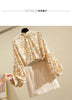 Women's Clothing Korean Fashion Floral Print Stand Collar Blouse Spring Autumn Lantern Sleeve All-match Chiffon Shirt for Female