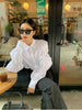 Korean Bubble Sleeve Pleated Blouse Spring Autumn New Long Sleeve Polo Neck White Shirt Tops Temperament Fashion Women Clothing