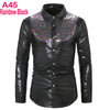 Men's Disco Shiny Gold Sequin Metallic Design Dress Shirt Long Sleeve Button Down Christmas Halloween Bday Party Stage Costume