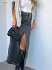High-Waist Denim Slit Skirt