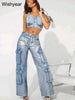 Hot Silver Stretch Denim Cargo Pants