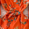 Spring Autumn Vintage Occident Holiday Romper V Neck Flare Sleeve Flower Print Bodysuit Bandage Slim Wide Leg Pant Jumpsuit