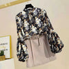 Women's Clothing Korean Fashion Floral Print Stand Collar Blouse Spring Autumn Lantern Sleeve All-match Chiffon Shirt for Female