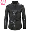 Men's Disco Shiny Gold Sequin Metallic Design Dress Shirt Long Sleeve Button Down Christmas Halloween Bday Party Stage Costume