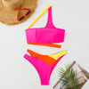 Female Swimwear Sexy Asymmetric High Cut Swimsuit Swim Bathing New Women 2025 One Shoulder Splicing Color Bikini Two Piece Set