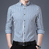 Men's Non-iron Slight Strech Soft Striped Dress Shirts Without Pocket Long Sleeve Standard-fit Youthful Casual Button-down Shirt