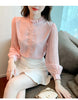 Spring Women Pink Chiffon Blouse Shirt Women Tops Blusas Mujer De Moda 2024 Long Sleeve Blouse Women Shirts Blouses Femme F447