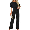 Women Daily Fashion Versatile Jumpsuit Sexy Solid Color Jumpsuit V-Neck Short Sleeve Open Back High Waist Elastic Loose Jumpsuit