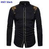 Gold Embroidery White Shirt Men Brand New Stand Collar Mens Dress Shirts Casual Slim Long Sleeve Chemise Homme Camisa Masculina