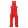 TRAFZA Fashion Women Chic Casual Red High Waist Wide Leg Jumpsuit Female Elegant Hanging Neck Sleeveless Slim Holiday Playsuit