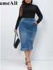 Women's Plus Size Washed Denim Skirt