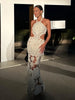 Chic Flower Halter Knitted Maxi Dress