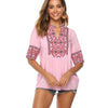 KHALEE YOSE Boho Floral Embroidery Blouse Shirt White Pink Summer Spring Mexican Shirt Women Lace Tie Up 2xl 3XL Ethnic Shirt