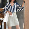 Spring Summer Loose POLO Collar Striped Printed Chiffon Shirt Women Clothing Y2K Casual Blouses Elegant Fashion Female Clothes