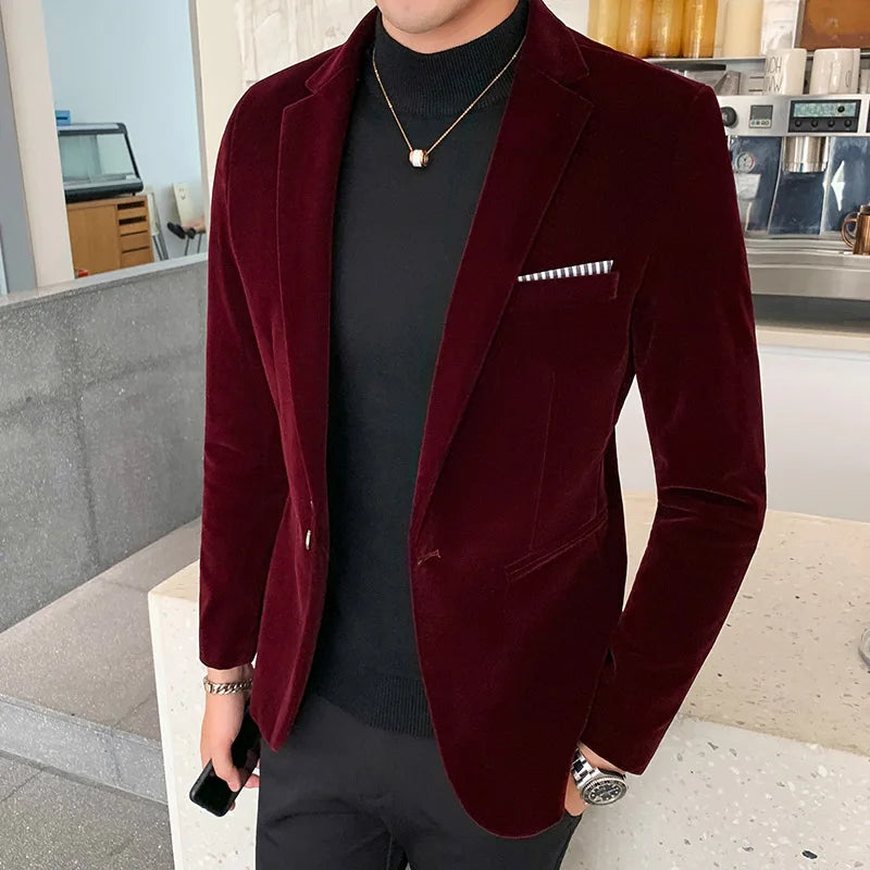 Men's Burgundy Velvet Blazers