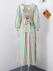 Striped Backless Maxi Dress with Belt and Lantern Sleeves