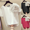 ZANZEA Elegant Women Summer Floral Blouse Femme Short Sleeve Party Tops Tunic Fashion Work Shirt Casual O Neck Loose Busas Mujer