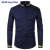 Gold Embroidery White Shirt Men Brand New Stand Collar Mens Dress Shirts Casual Slim Long Sleeve Chemise Homme Camisa Masculina