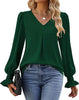 Women's New Solid Color Chiffon Shirt V-neck Pullover Flared Long Sleeved Top Shirt Office Lady Elegant Khaki Loose Blouses