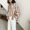 Spring Summer Loose POLO Collar Striped Printed Chiffon Shirt Women Clothing Y2K Casual Blouses Elegant Fashion Female Clothes