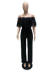 Patchwork Jumpsuit Women Casual Sexy Off Shoulder Slash Neck Long Sleeve Lady Black Jumpsuit Elegant Slim Wide Pants Streetwear
