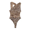 TRAFZA Leopard Print Jumpsuit Women Tulle Ruched Irregular Lady Bodysuit 2024 Summer Backless Beach Slim Halter Playsuit