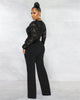 Patchwork Jumpsuit Women Casual Sexy Off Shoulder Slash Neck Long Sleeve Lady Black Jumpsuit Elegant Slim Wide Pants Streetwear