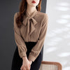 Woman Spring Autumn Style Blouses Shirts Lady Casual Long Sleeve Bow Tie Collar Solid Color Blusas Tops G2650