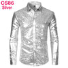Men's Disco Shiny Gold Sequin Metallic Design Dress Shirt Long Sleeve Button Down Christmas Halloween Bday Party Stage Costume