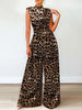 ZANZEA Elegant Cinched Waist Wide Leg Pants Fashion Women Summer Floral Print Long Rompers Sleeveless Party Turtleneck Jumpsuits