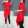Women Shirt Long Sleeve  Irregular Tied Belts Lady Shirt Loose Commute Mild-length Dressing Up Polyester Lady Blouse For Female