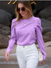 Elegant Long Sleeve Ruched Blouse - Women's Solid Crew Neck Top for Casual and Formal Wear