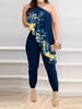 Sexy One Shoulder Jumpsuits Woman 2023 Summer New Fashion Asymmetrical Ruffles Plain Sleeveless Print Long Jumpsuit Clothing