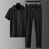 Men's Solid Color Zip-Up Tracksuit (Long Pants)