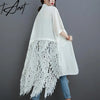 Tannt Women Shirt Asymmetry Lace Patchwork Long Oversize Blouse Tops Irregular Hollow Out Black White Shirt Women 2024 New