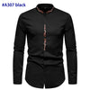 Gold Embroidery White Shirt Men Brand New Stand Collar Mens Dress Shirts Casual Slim Long Sleeve Chemise Homme Camisa Masculina