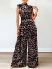 ZANZEA Elegant Cinched Waist Wide Leg Pants Fashion Women Summer Floral Print Long Rompers Sleeveless Party Turtleneck Jumpsuits