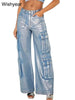 Hot Silver Stretch Denim Cargo Pants
