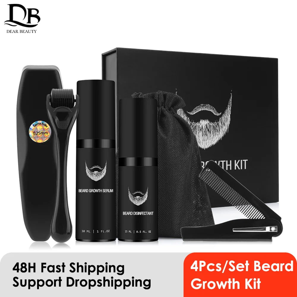 4Pcs/set Men Beard Growth Kit Professional Hair Growth Enhancer