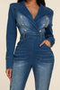 Denim Jumpsuit Women Overalls One Pieces Jean Double Breasted Turn Down Collar Vintage Elegant Streetwear Female Jumpsuits