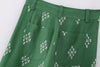 KONDALA Vintage Embroidery Green Wide-Leg Pants