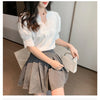 Summer Embroidery Puff Sleeve Linen Cotton Women Blouse Spring Casual White Hollow Out Tops Short Sleeve Shirt