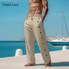 Men Elegant Triple Buttons Cotton Linen Pants