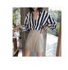 Spring Summer Loose POLO Collar Striped Printed Chiffon Shirt Women Clothing Y2K Casual Blouses Elegant Fashion Female Clothes