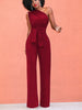 Sexy One Shoulder Rompers Womens Jumpsuit Summer Sleeveless Belt Wide Leg Elegant Lady New Size Bodycon Jumpsuits White Black