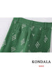 KONDALA Vintage Embroidery Green Wide-Leg Pants