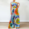 ZANZEA Elegant Cinched Waist Wide Leg Pants Fashion Women Summer Floral Print Long Rompers Sleeveless Party Turtleneck Jumpsuits